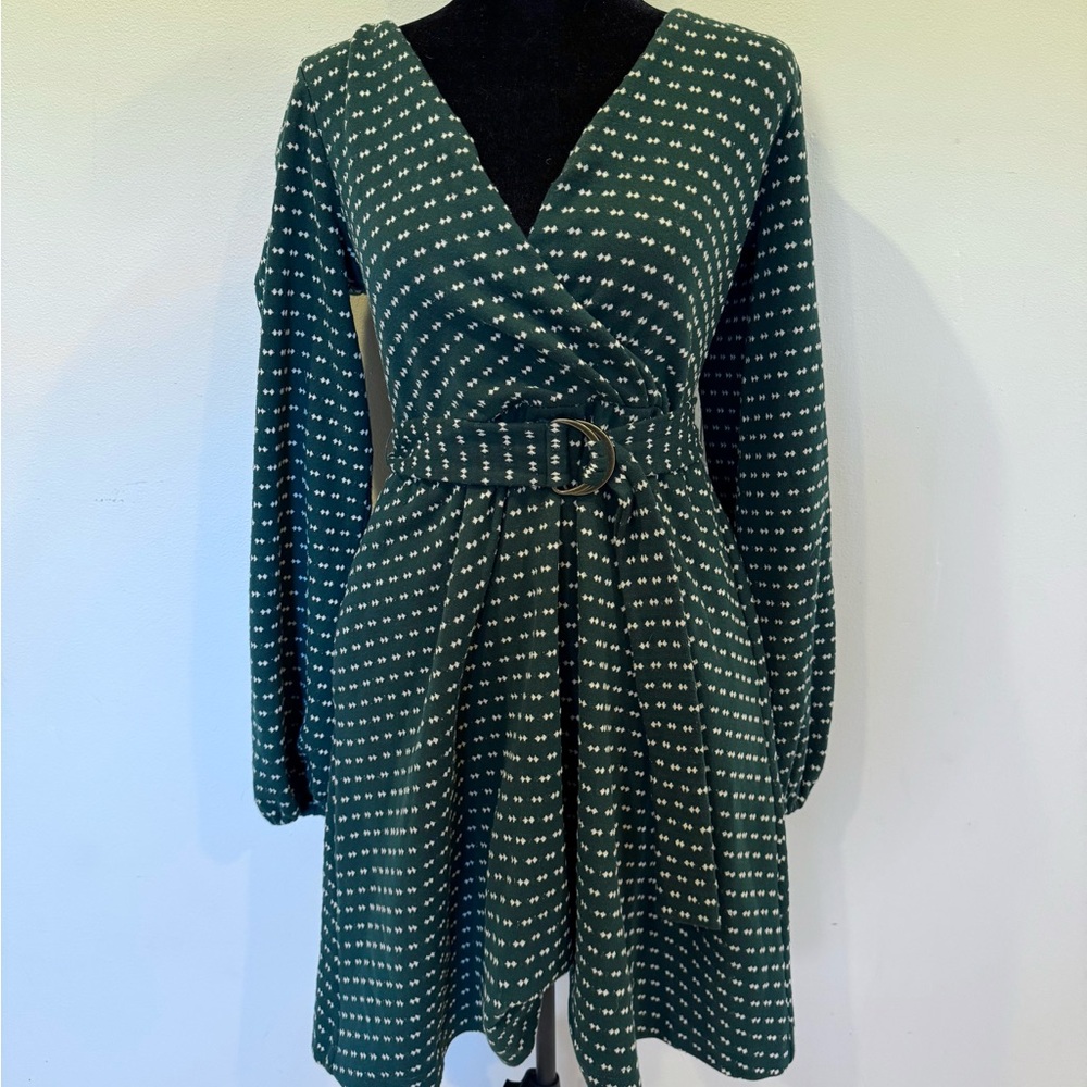 Maeve Green Long Sleeve Fit and Flare Dress
